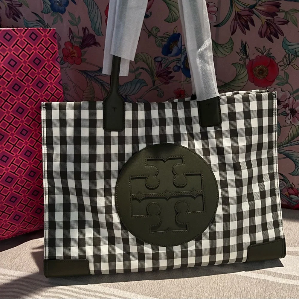 Tory Burch Ella Gingham Tote Bag 🌿🤍 - Picture 2 of 16